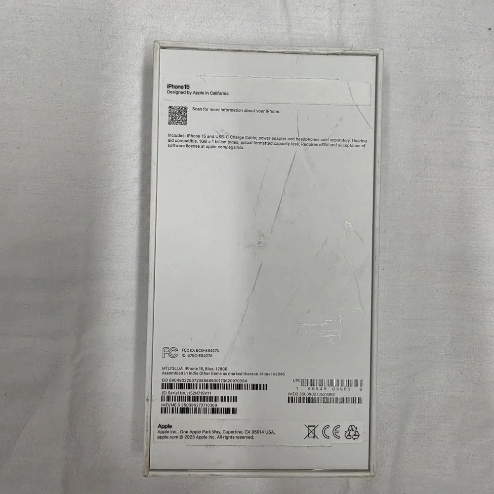 Apple A2846 iPhone 15 Blue 128GB Empty Box ONLY
